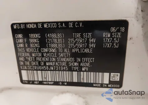 2018 Honda Hr-V Ex from USA, damaged, VIN 3CZRU6H58JM731945